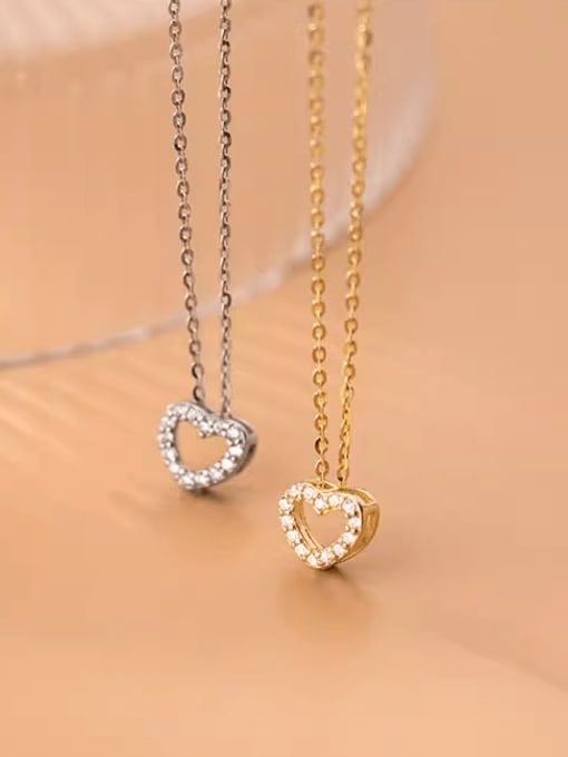 Rosh 925 Sterling Silver Cubic Zirconia Heart Minimalist Necklace