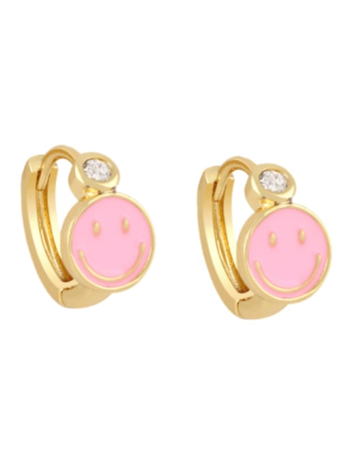 Pink Brass Enamel Smiley Minimalist Huggie Earring