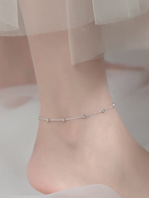 Rosh 925 Sterling Silver  Round Minimalist Bead Anklet 1