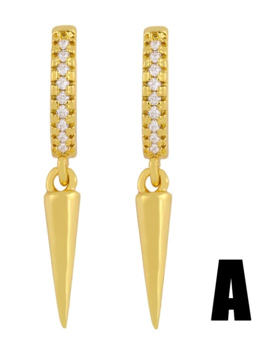 A gold Brass Cubic Zirconia Cone Dainty Huggie Earring