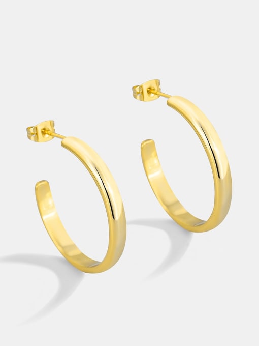 CHARME Brass Geometric Minimalist Glossy Large C-Shaped Earrings 2
