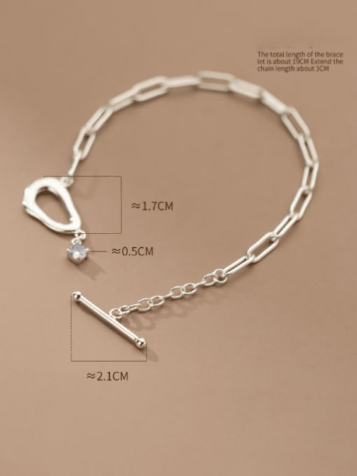 Rosh 925 Sterling Silver Rhinestone Geometric Minimalist Link Bracelet 2