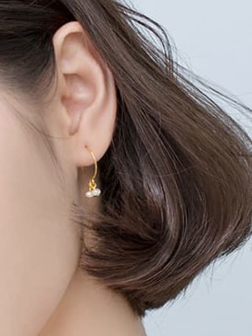 Rosh 925 Sterling Silver Minimalist Round  Imitation Pearl   Hook Earring 1