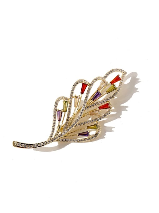 gold red Copper Cubic Zirconia Multi Color Leaf Cute Brooches