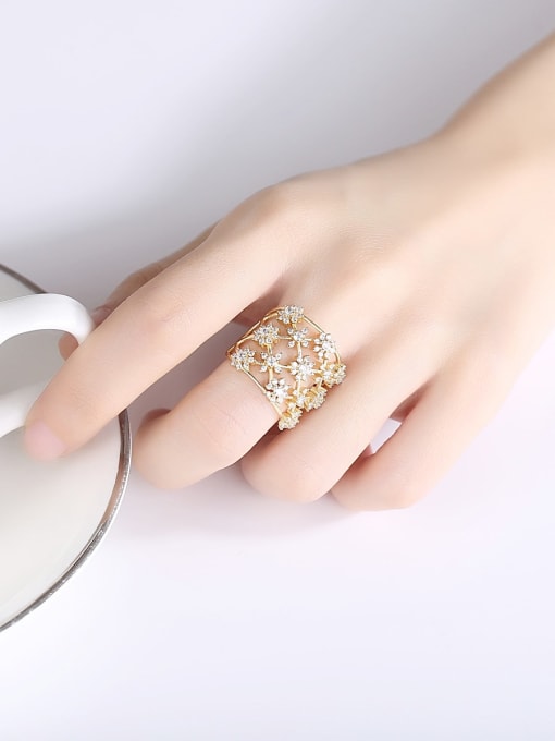 BLING SU Copper Cubic Zirconia Flower Luxury Band Ring 1
