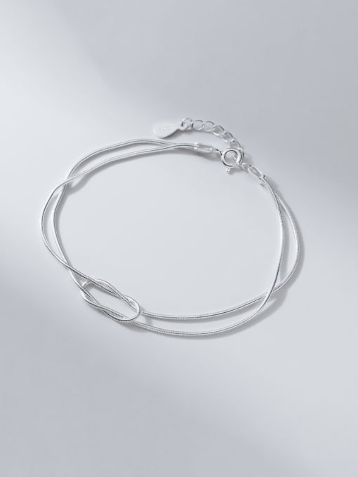 Silver 925 Sterling Silver Geometric Minimalist Strand Bracelet