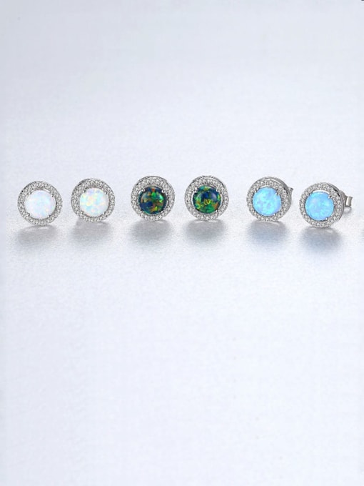 CCUI 925 Sterling Silver Opal Round Minimalist Stud Earring 3