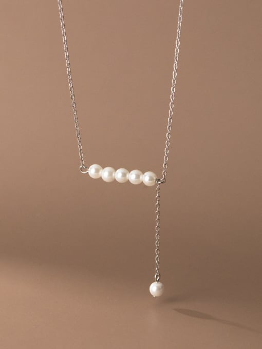 Silver 925 Sterling Silver Imitation Pearl Tassel Minimalist Tassel Necklace