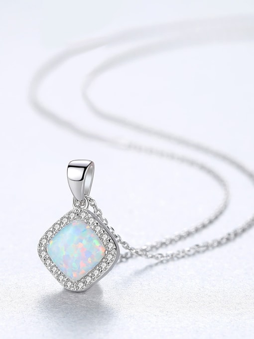 CCUI 925 Sterling Silver Opal Multi Color Simple square pendant  Necklace 3