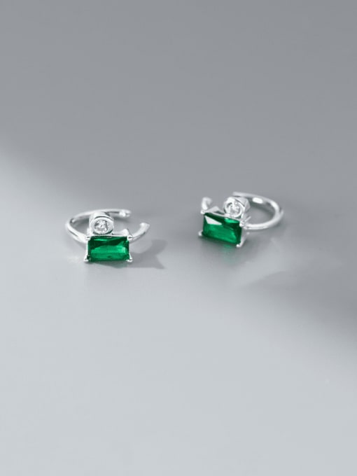 Green 925 Sterling Silver Cubic Zirconia Geometric Dainty Hook Earring