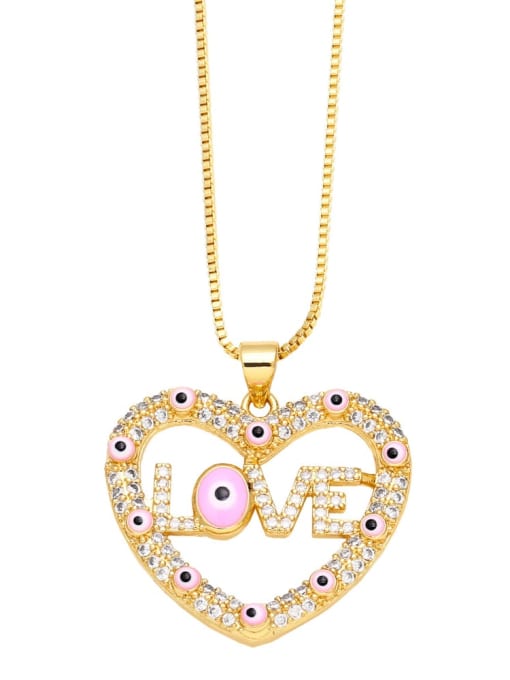 Pink Brass Cubic Zirconia Heart Trend Necklace