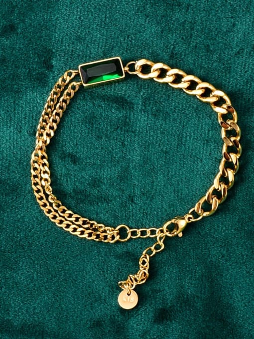 A TEEM Titanium Steel Glass Stone Rectangle Vintage Link Bracelet 2