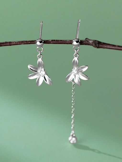 Rosh 925 Sterling Silver Asymmetrical Flower Cute Drop Earring 2