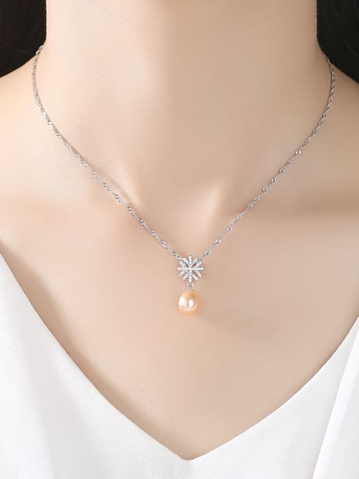 CCUI 925 Sterling Silver Water Wave Chain Freshwater Pearl Fashion Snowflake Necklace 1