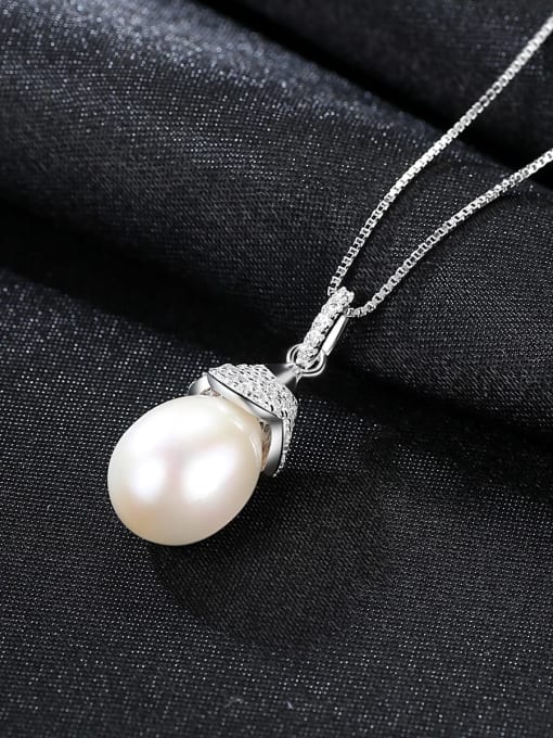 White 7I08 925 Sterling Silver Freshwater Pearl  Pendant  Necklace