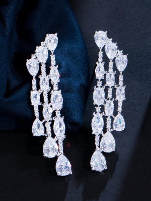 L.WIN Brass Cubic Zirconia Water Drop  Pendant Luxury Cluster Earring 0