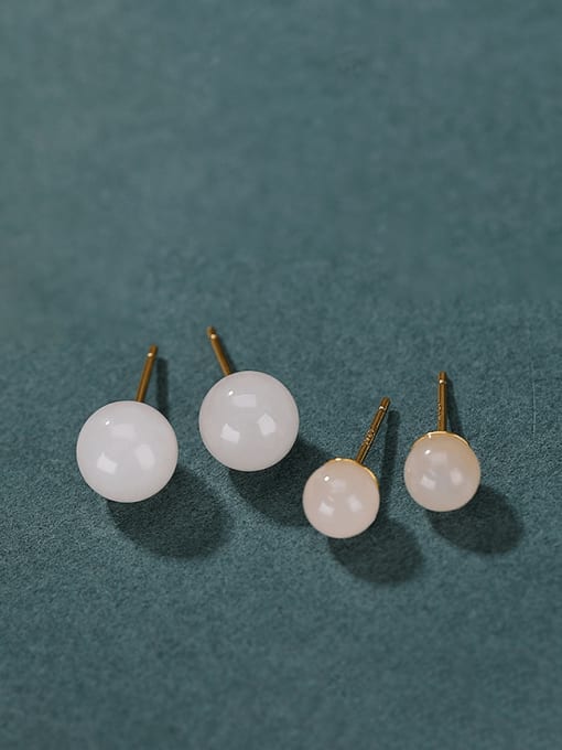 DEER 925 Sterling Silver Jade Ball Minimalist Stud Earring 0