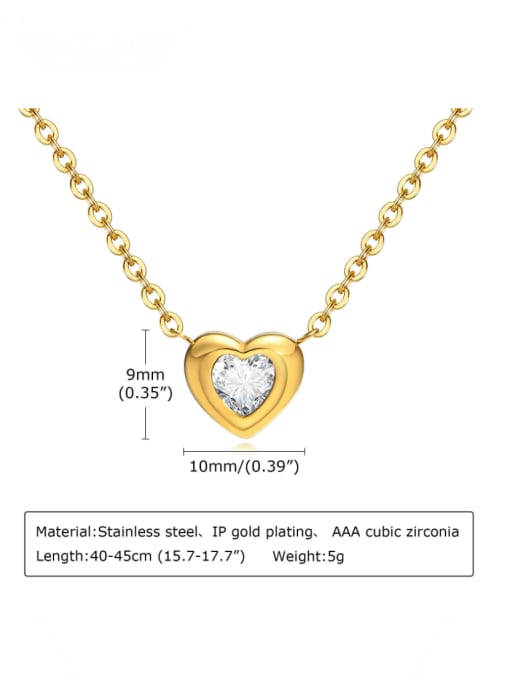 White zircon 42+ 5cm Stainless steel Cubic Zirconia Heart Minimalist Necklace