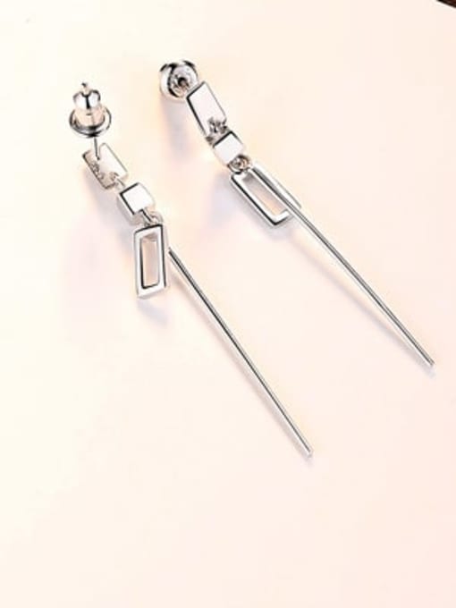 SE0058 17E03 925 Sterling Silver Smooth Geometric Minimalist Threader Earring