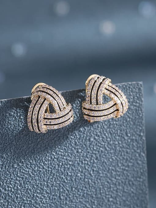 golden Brass Cubic Zirconia Geometric Luxury Stud Earring