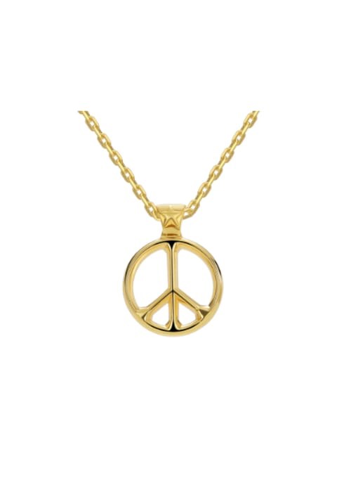 Gold Round Peace Sign Pendant Brass Geometric Minimalist Necklace