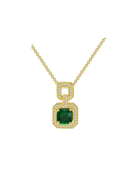 Golden emerald zircon pendant Brass Glass Stone Geometric Minimalist Necklace