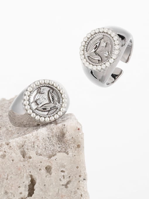 DAKA 925 Sterling Silver Imitation Pearl Geometric Vintage Band Ring 1