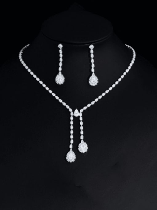L.WIN Brass Cubic Zirconia Luxury Water Drop Earring and Necklace Set 2