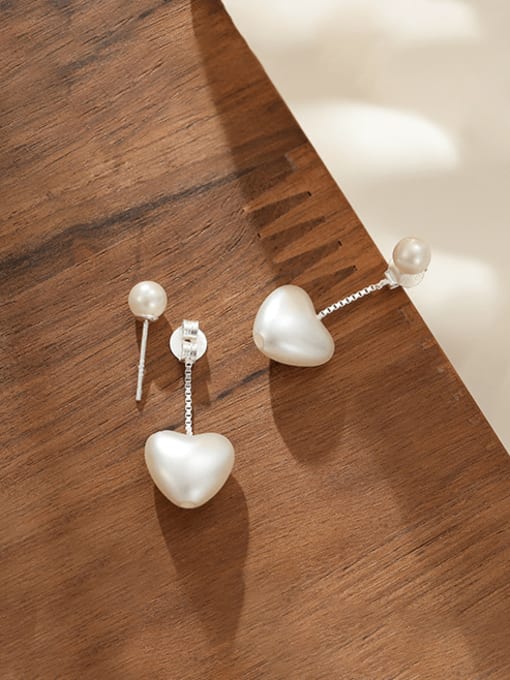 BeiFei Minimalism Silver 925 Sterling Silver Freshwater Pearl Heart Minimalist Drop Earring 3
