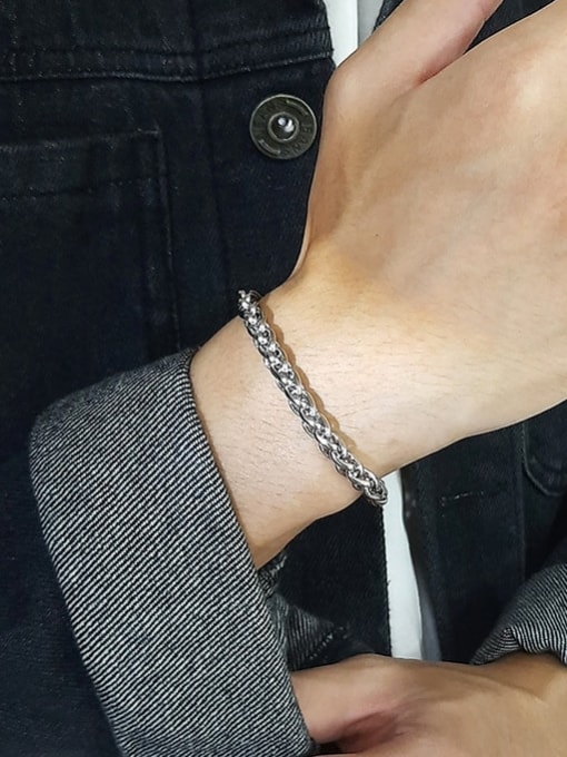 CONG Titanium Steel Geometric Vintage Hollow Chain Link Bracelet 2