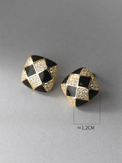 gold 925 Sterling Silver Cubic Zirconia Square Vintage Stud Earring