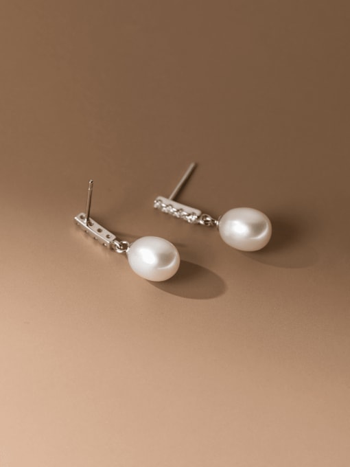Rosh 925 Sterling Silver Imitation Pearl Geometric Minimalist Drop Earring