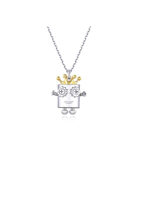 Jare 925 Sterling Silver With White Gold Plated Cute Robot Necklaces 0