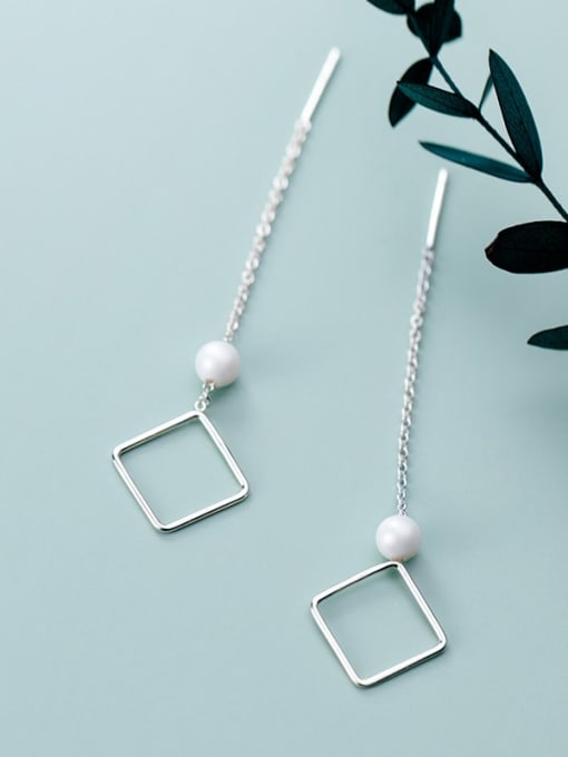 Rosh 925 sterling silver imitation pearl  geometric minimalist threader earring 2