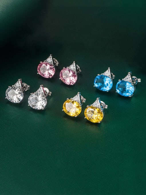 X&S Brass Cubic Zirconia Multi Color Geometric Minimalist Stud Earring