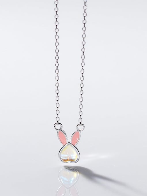 Powder Drop Glue (Moonlight Stone) 925 Sterling Silver Cubic Zirconia Rabbit Minimalist Necklace