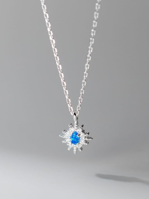 Blue Opal 925 Sterling Silver Cubic Zirconia Geometric Minimalist Necklace