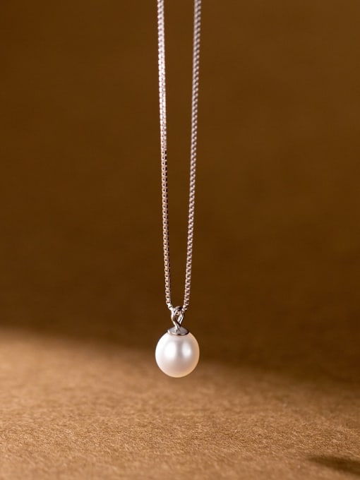 Rosh 925 Sterling Silver Imitation Pearl Round Minimalist Necklace 2