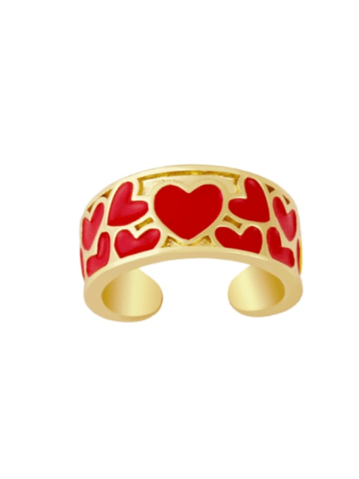 red Brass Enamel Heart Minimalist Band Ring