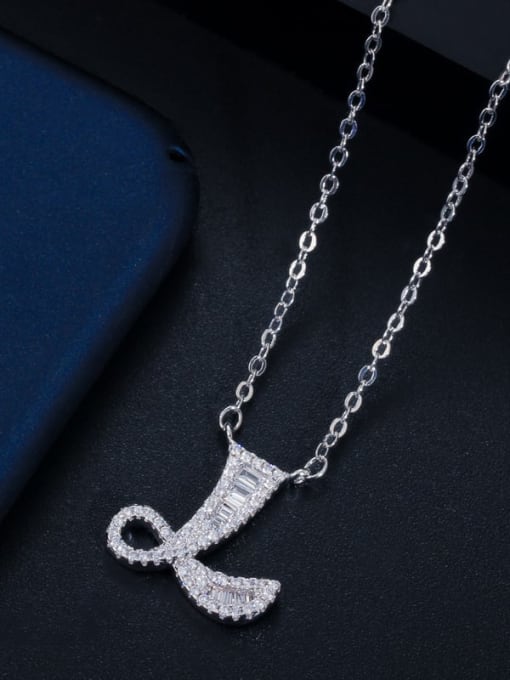 Letter L with chain Copper Cubic Zirconia Message Minimalist letter pendant Necklace