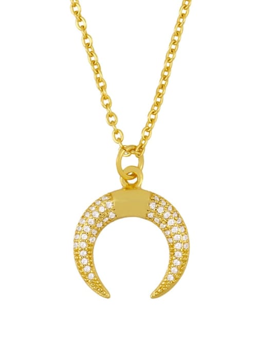 B Brass Cubic Zirconia Moon Vintage Necklace