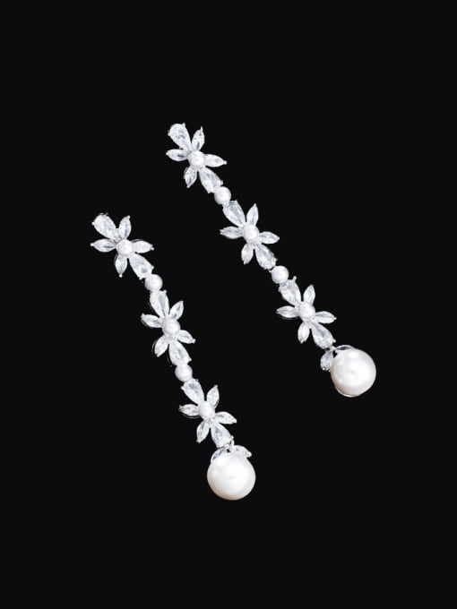 L.WIN Brass Cubic Zirconia Flower Minimalist Cluster Earring