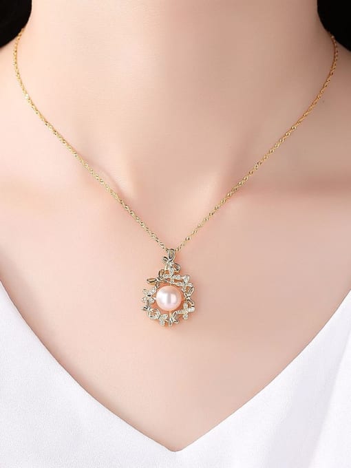 CCUI 925 Sterling Silver Freshwater Pearl Zircon flower pendant Necklace 1