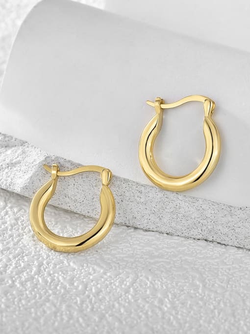 CHARME Brass Smooth Hollow Round Minimalist Huggie Earring 2
