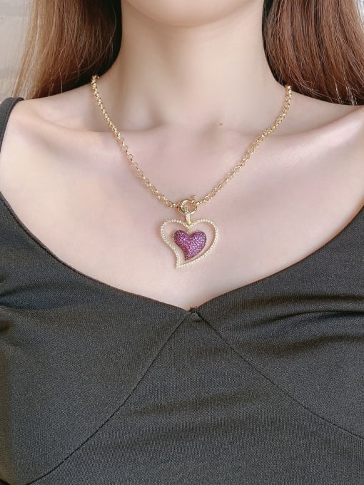 ROSS Copper Rhinestone Heart Vintage Pendant Necklace 1