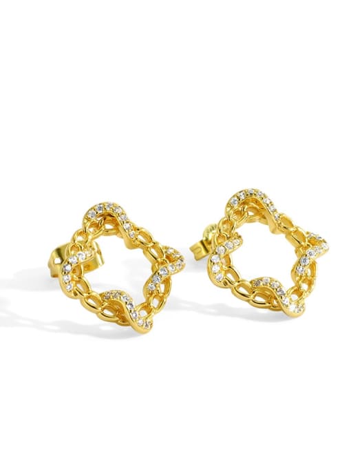 Gold Square Earrings Brass Cubic Zirconia Geometric Minimalist Stud Earring