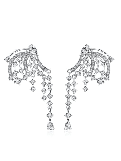BLING SU Brass Cubic Zirconia Asymmetric  Tassel Luxury Cluster Earring