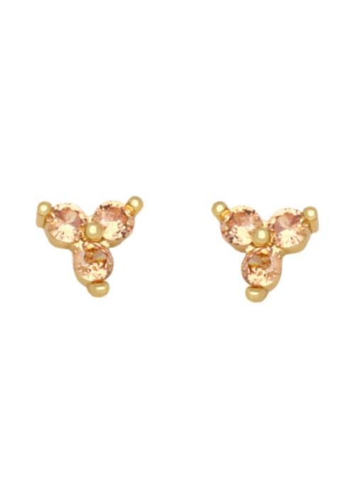 champagne Brass Cubic Zirconia Flower Cute Stud Earring