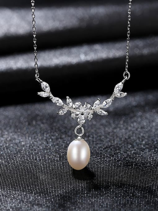 CCUI 925 Sterling Silver  Micro zircon inlaid freshwater pearl necklace 2
