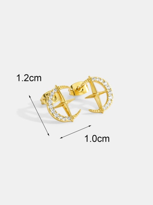 CHARME Brass Cubic Zirconia Moon Minimalist Stud Earring 2